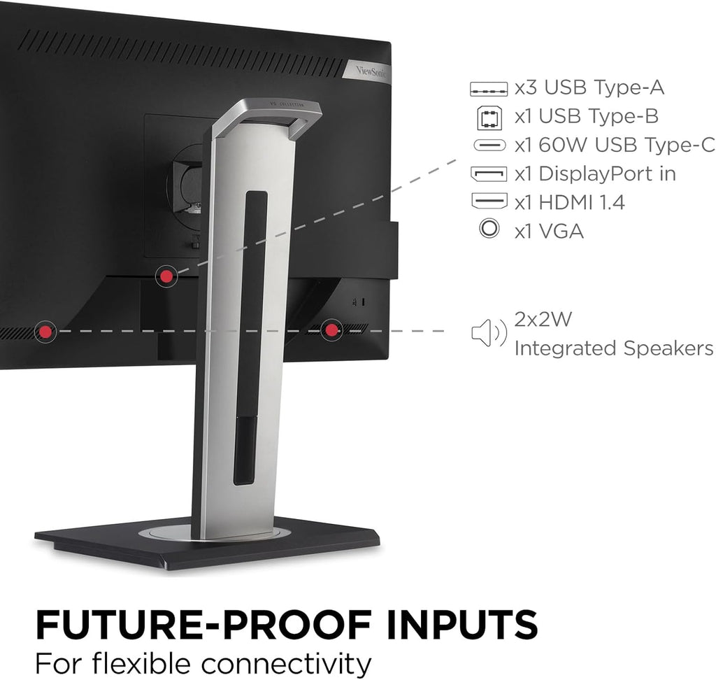 ViewSonic VG275 27 Inch IPS 1080p Monitor Designed for Surface w/Advanced Ergonomics, 60W USB C, HDMI, DP (Renewed)