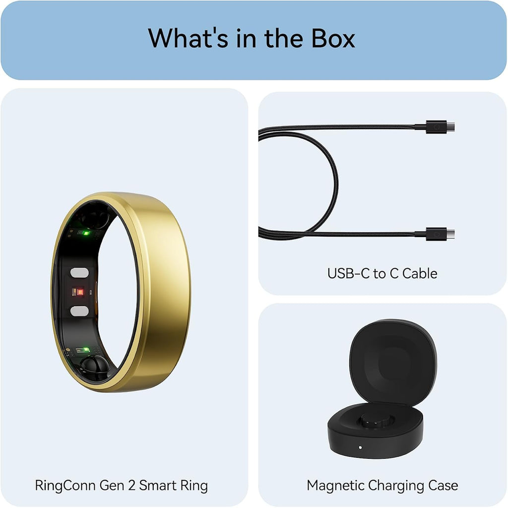RingConn Gen 2, World's First Smart Ring with Sleep Apnea Monitoring, No APP Subscription, 12-Day Battery Life, Stress/Heart Rate/Women's Health Tracker, Android & iOS Compatible (Gold, Size 10)