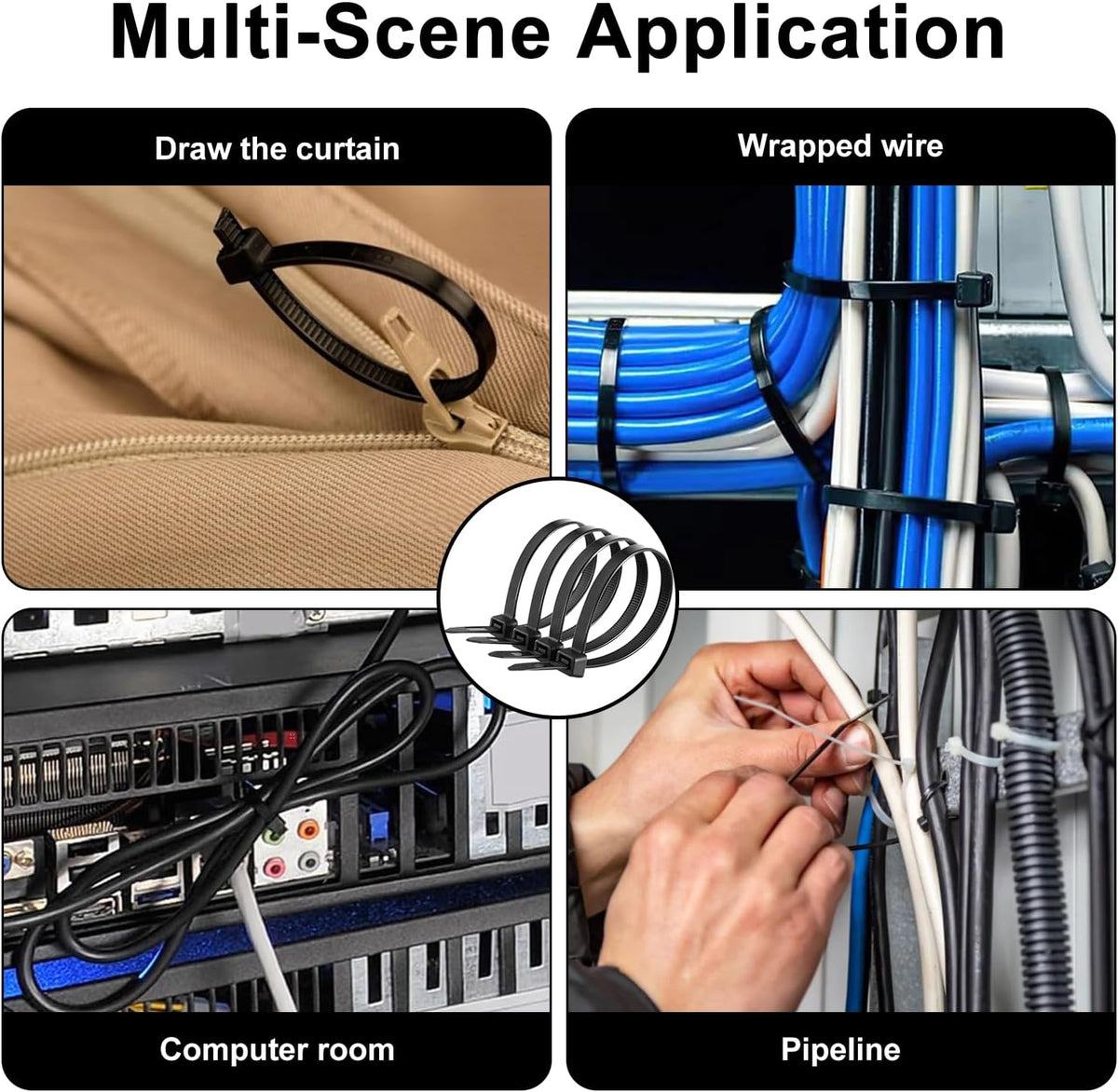 Zip Ties 12 Inch,Black Zip Ties 100 Pack,60lbs Tensile Strength,UV Resistant,Flame Retardant,Self-locking Cable Ties for Indoor and Outdoor Use