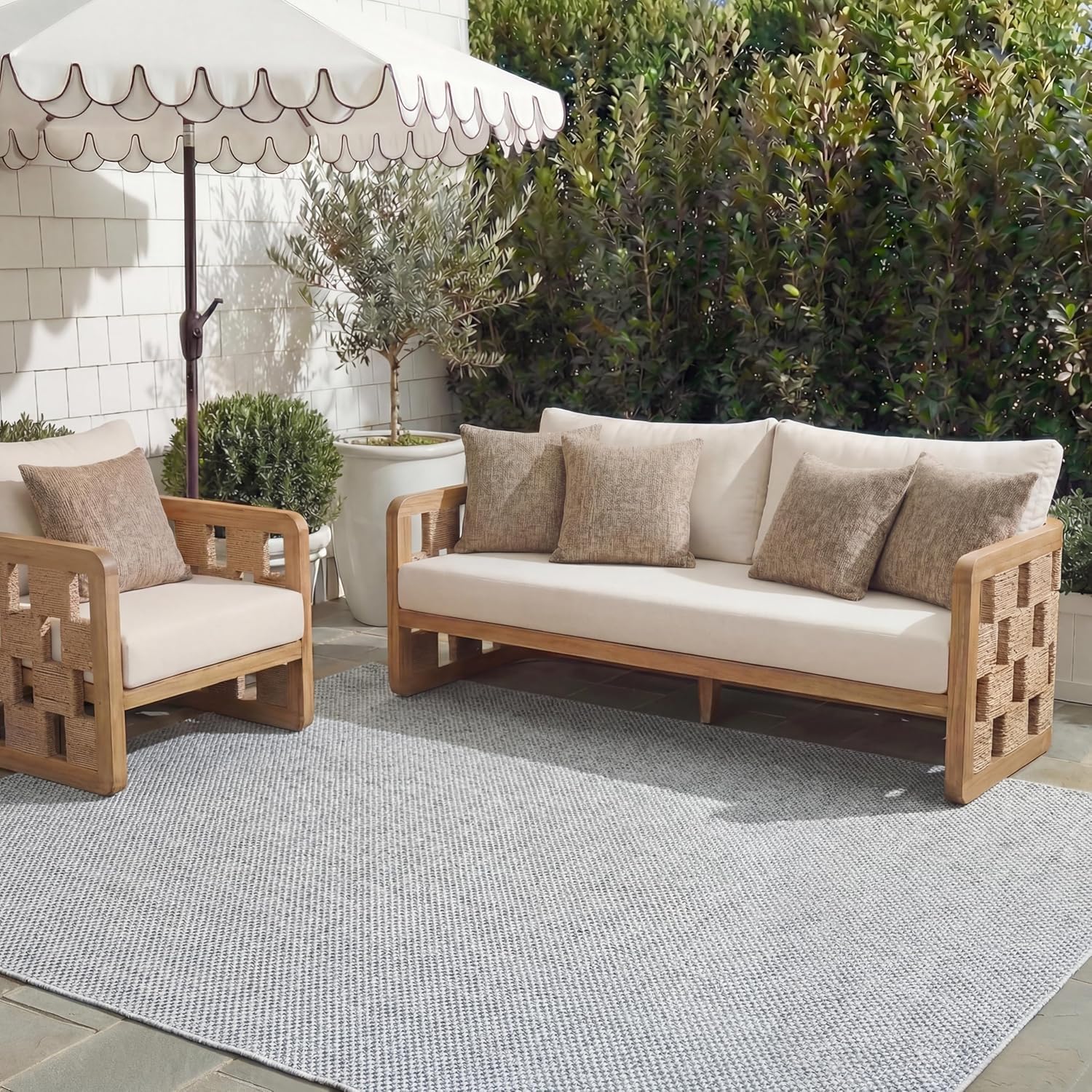 SAFAVIEH Courtyard Collection 8' x 10' Grey/Navy CY8521 Indoor/ Outside Waterproof Easy cleansingPatio Backyard Mudroom Area Mat