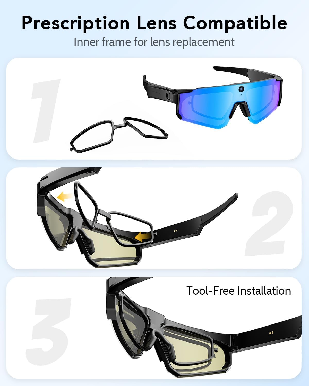 AI Smart Glasses with Camera, HD POV Video Recording, Voice Interaction, Bluetooth Audio for Sports & Outdoor