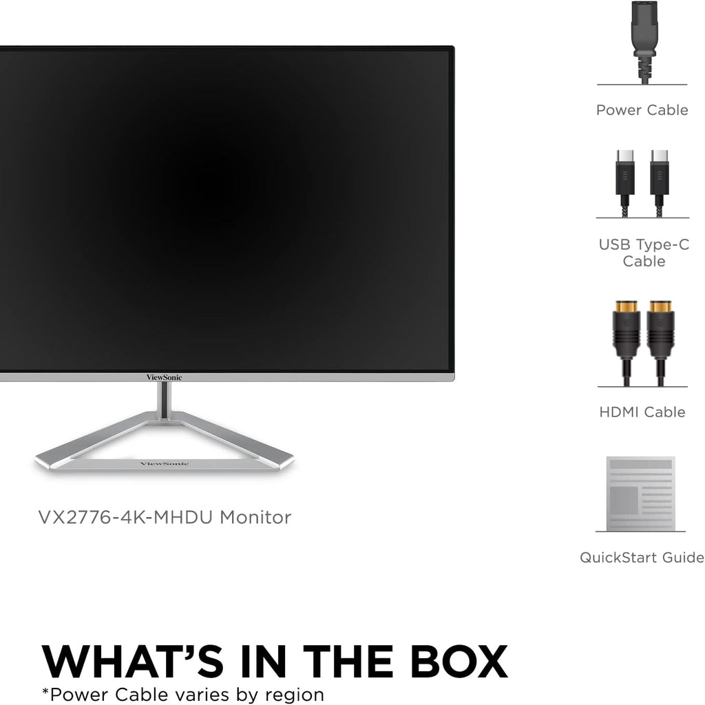 ViewSonic VX2776-4K-MHDU 27" 4K UHD IPS Monitor, 65W USB C, HDR10 Content Support, Thin Bezels, HDMI, DisplayPort (Renewed)
