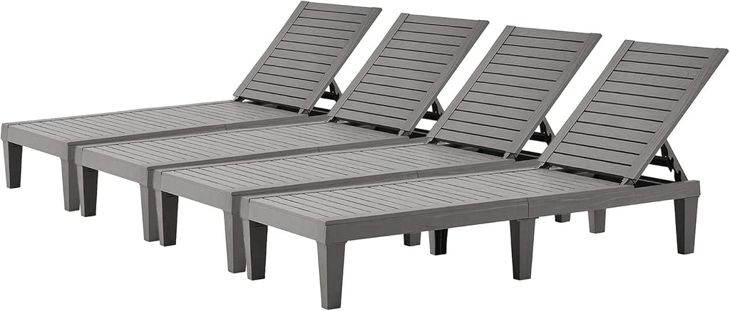 EUNHOO Outdoor Lounge Chaise, Adjustable Pool Lounge Chairs with 5 Positions Backrest, Waterproof Sun Loungers for Garden Pool Beach Patio Deck Sunbathing Set of 4