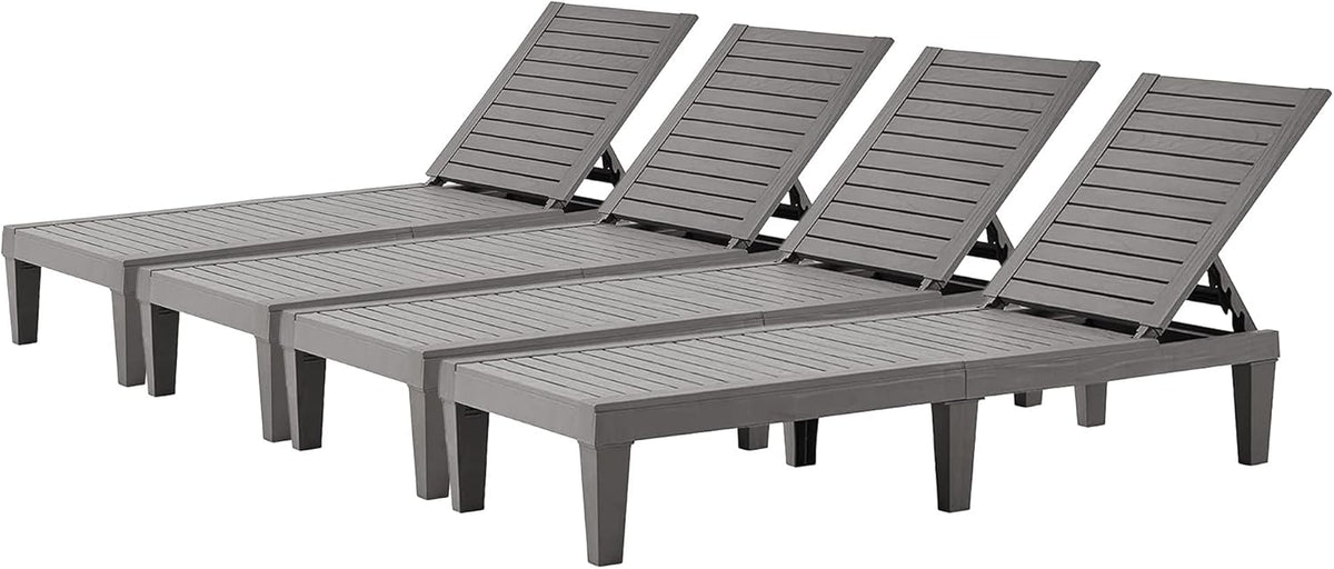 EUNHOO Outdoor Lounge Chaise, Adjustable Pool Lounge Chairs with 5 Positions Backrest, Waterproof Sun Loungers for Garden Pool Beach Patio Deck Sunbathing Set of 4