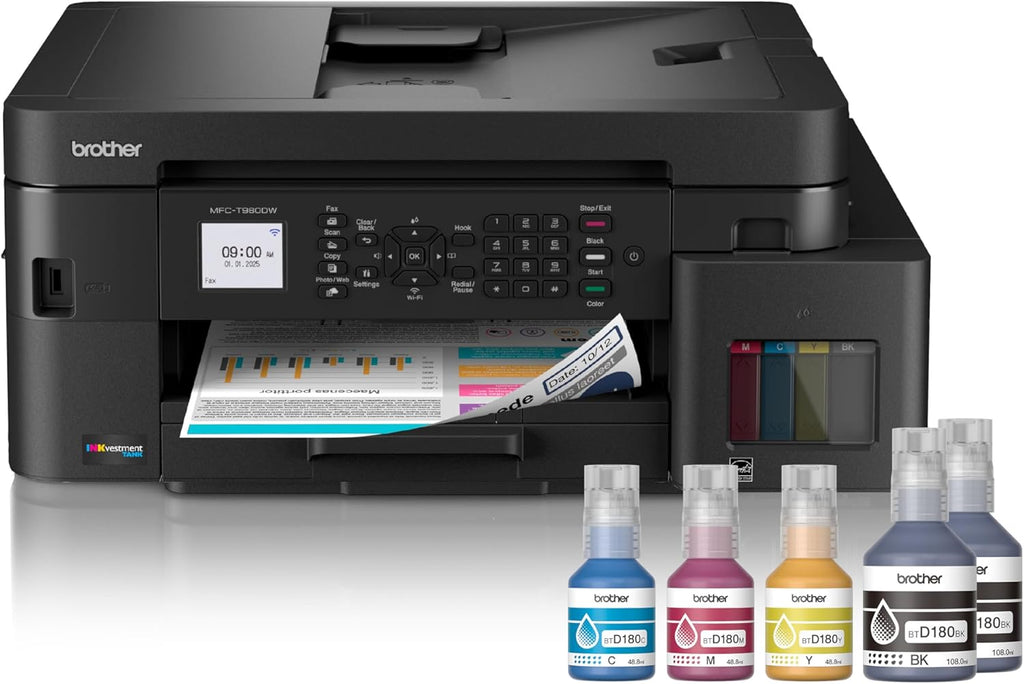Brother INKvestment Tank 980 Wireless and Ethernet Color Inkjet All-in-One Printer with Multipurpose Tray | Includes up to 3 Years of Ink in-Box(1) and Limited Warranty(2) (MFC-T980DW)
