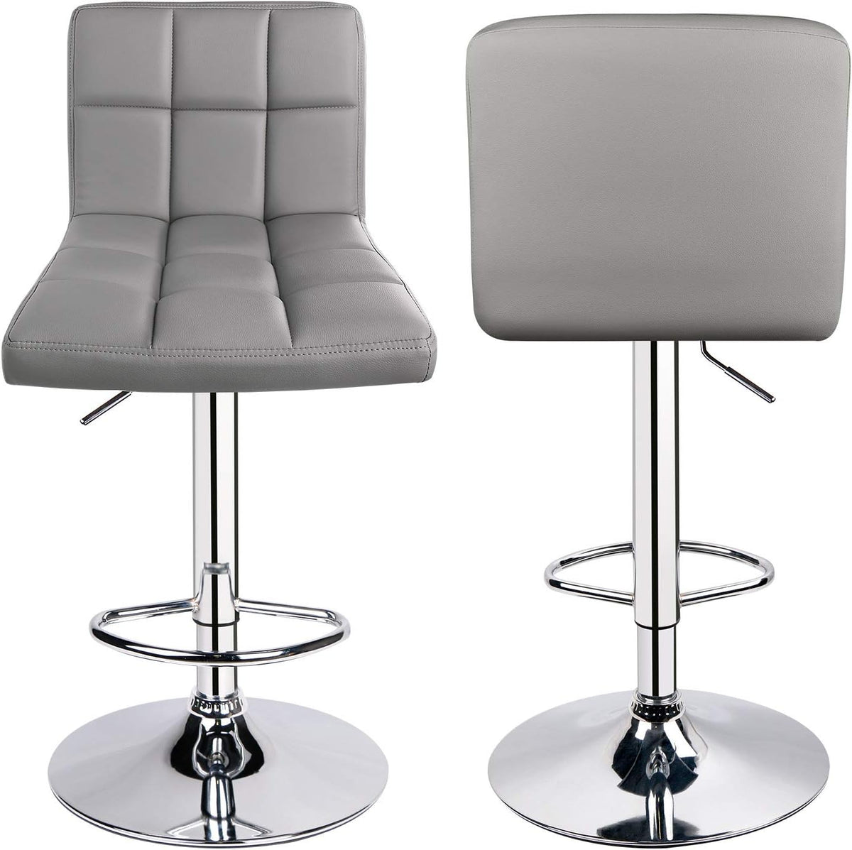 Leopard Bar Stools, Modern PU Leather Adjustable Swivel Bar Stool with Back, Set of 2 (Light Grey)