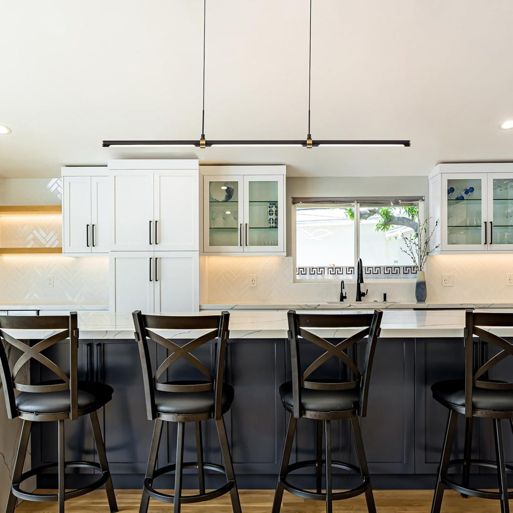 EDISLIVE Modern LED Dimmable Linear Pendant Lighting Dimmable LED Chandelier 47.24 in Adjustable Linear Hanging Light Fixture 3000K 20W Island Light for Dinning Room Kitchen .Black