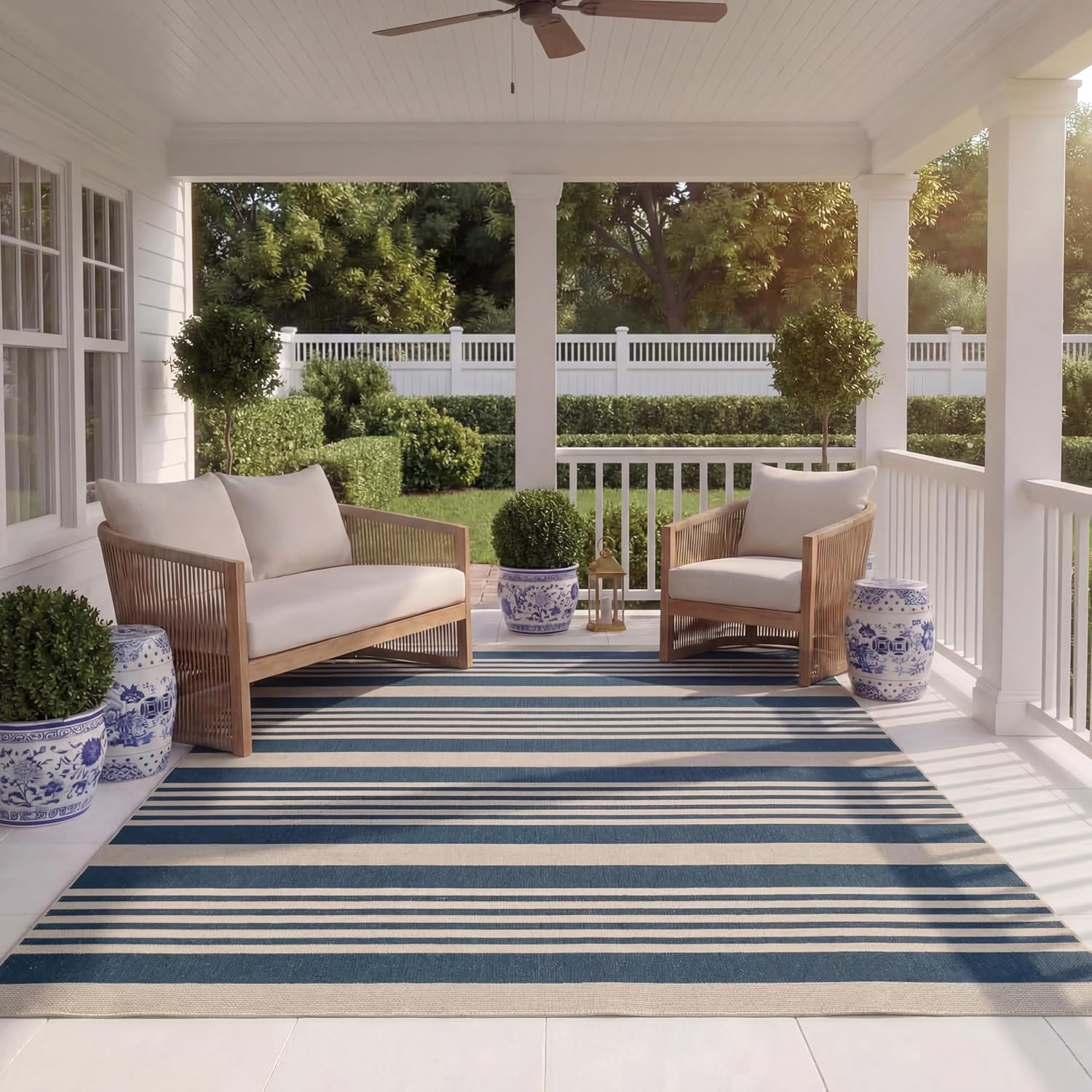 SAFAVIEH Courtyard Collection 8' x 10' Navy/Beige CY6062 Stripe Indoor/ Outside Waterproof Easy cleansingPatio Backyard Mudroom Area Mat