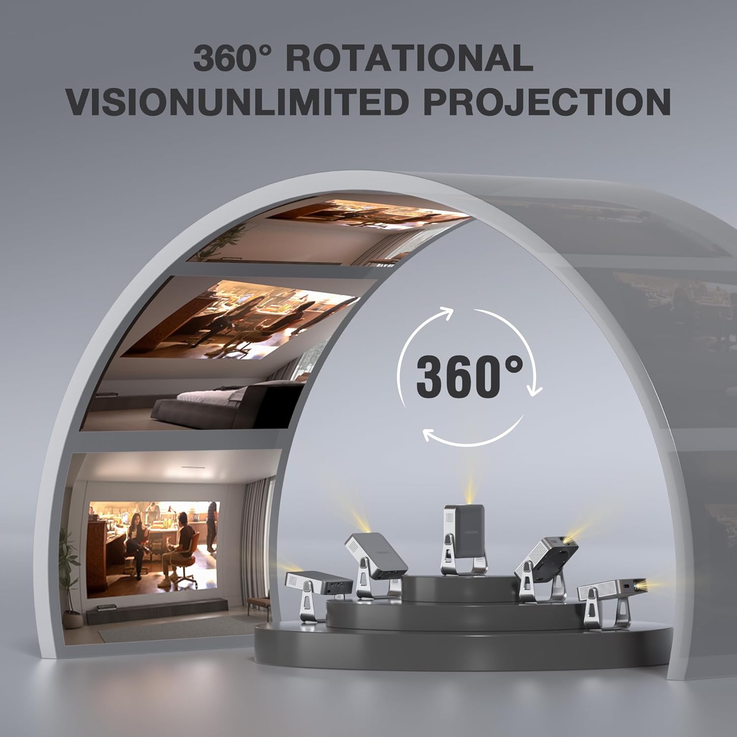 【Officially-Licensed APP & 1800ANSI】 Smart Mini Projector with WiFi and Bluetooth, VISSPL Native 1080P Auto Focus & Keystone Portable Outdoor Projector, 4K Support Home Movie Projector Sliver