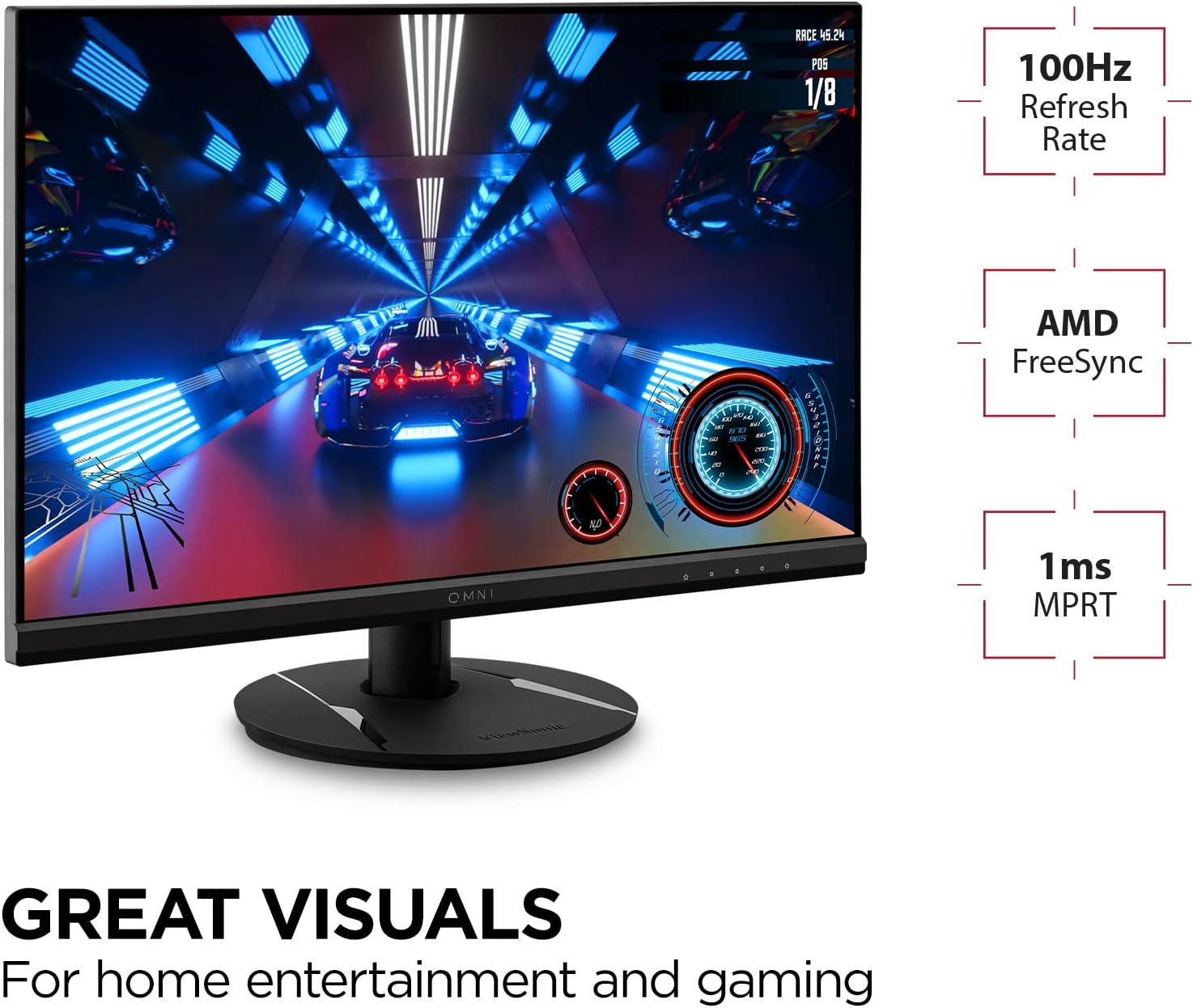 ViewSonic VX2416 24 Inch 1080p 1ms 100Hz Gaming Monitor with IPS Panel, FreeSync, Eye Care, HDMI and DisplayPort