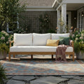 Christopher Knight Home Bayah Acacia Wood Outdoor 3 Seater Sofa with Cushion, Solid Wood Patio Sofa with Removable Cushion, Comfy Lounge Sofa for Patio Furniture Set, Natural Teak+Beige