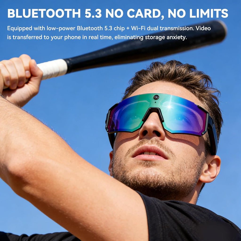 AI Smart Glasses with 32MP Camera, Video Recording Glasses with Voice Control, Built-in Microphone, AI Voice Assistant, UV Protection, for Cycling & Hiking