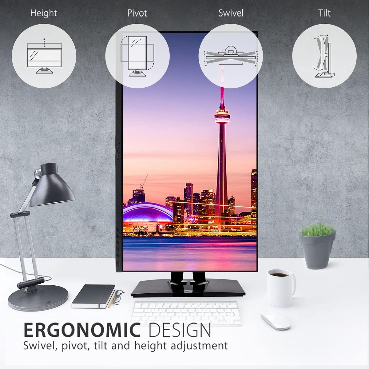 ViewSonic VP2756-2K 27 Inch IPS 1440p Ergonomic Monitor with Ultra-Thin Bezels, Color Accuracy, Pantone Validated, 60W USB C