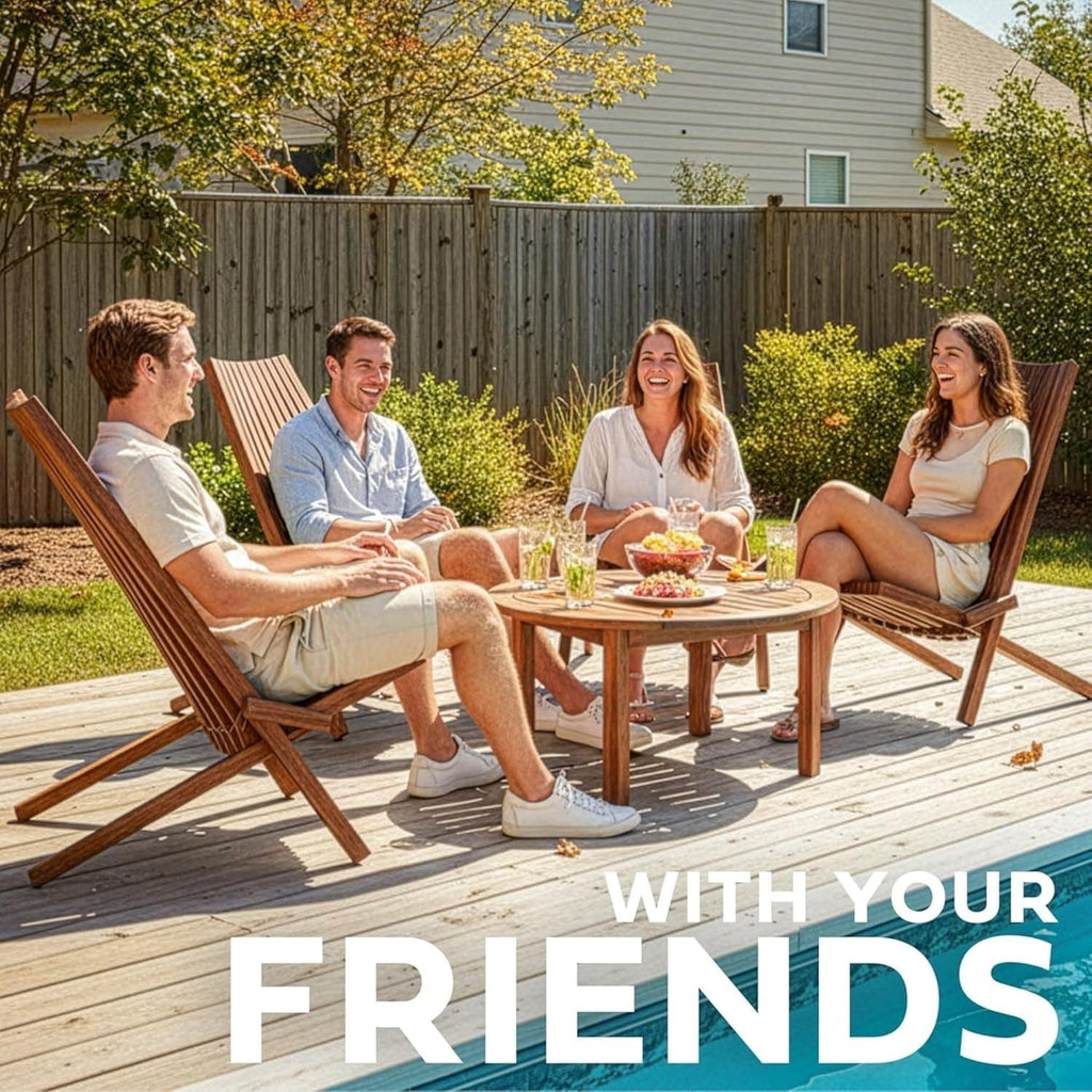 Melino 2-Pack Wooden Folding Tamarack Chair, Low Profile Outdoor Lounge Seat, Chestnut - Foldable Acacia Seating for Patio and Lawn, Portable Beach or Camping Wood Furniture