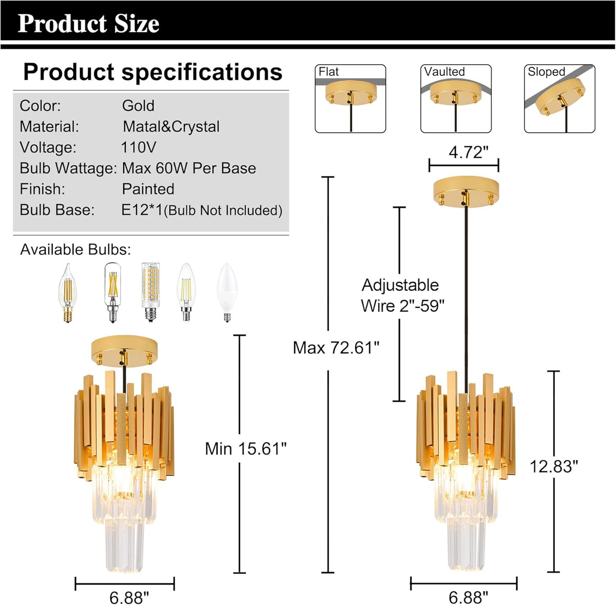 Gold Crystal Pendant Light Mini Modern Luxury Crystal Pendant Light Perfect for Dining Room, Bedroom, Kitchen, Living Room 3-Pack