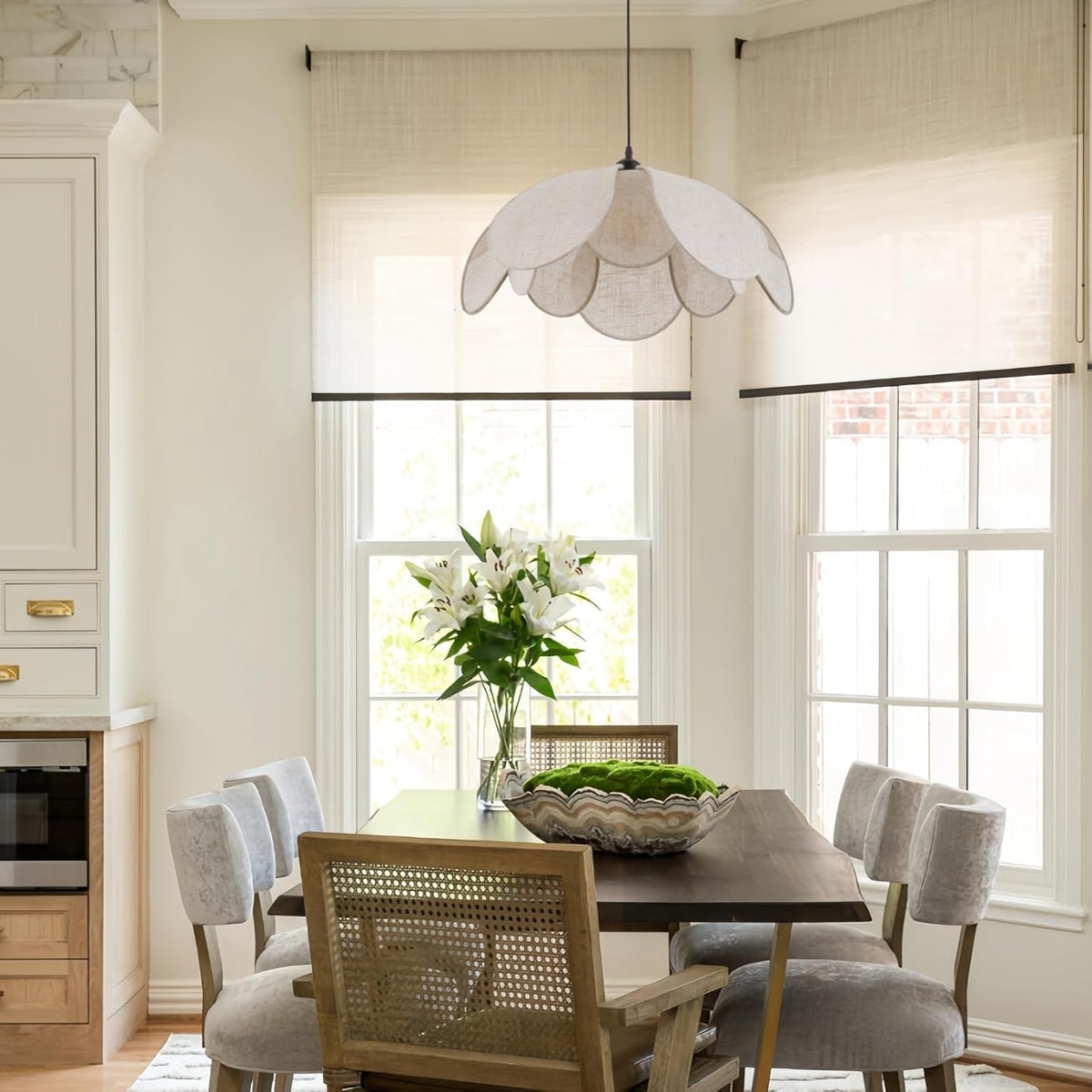 Large Linen Chandelier Fixture, 22in Boho Chandelier Light Fixture, Woven Coastal Rattan Chandelier Fixture, Wicker Hanging Pendant Lights for Dining Room, Kitchen Island, Living Room, Bedroom
