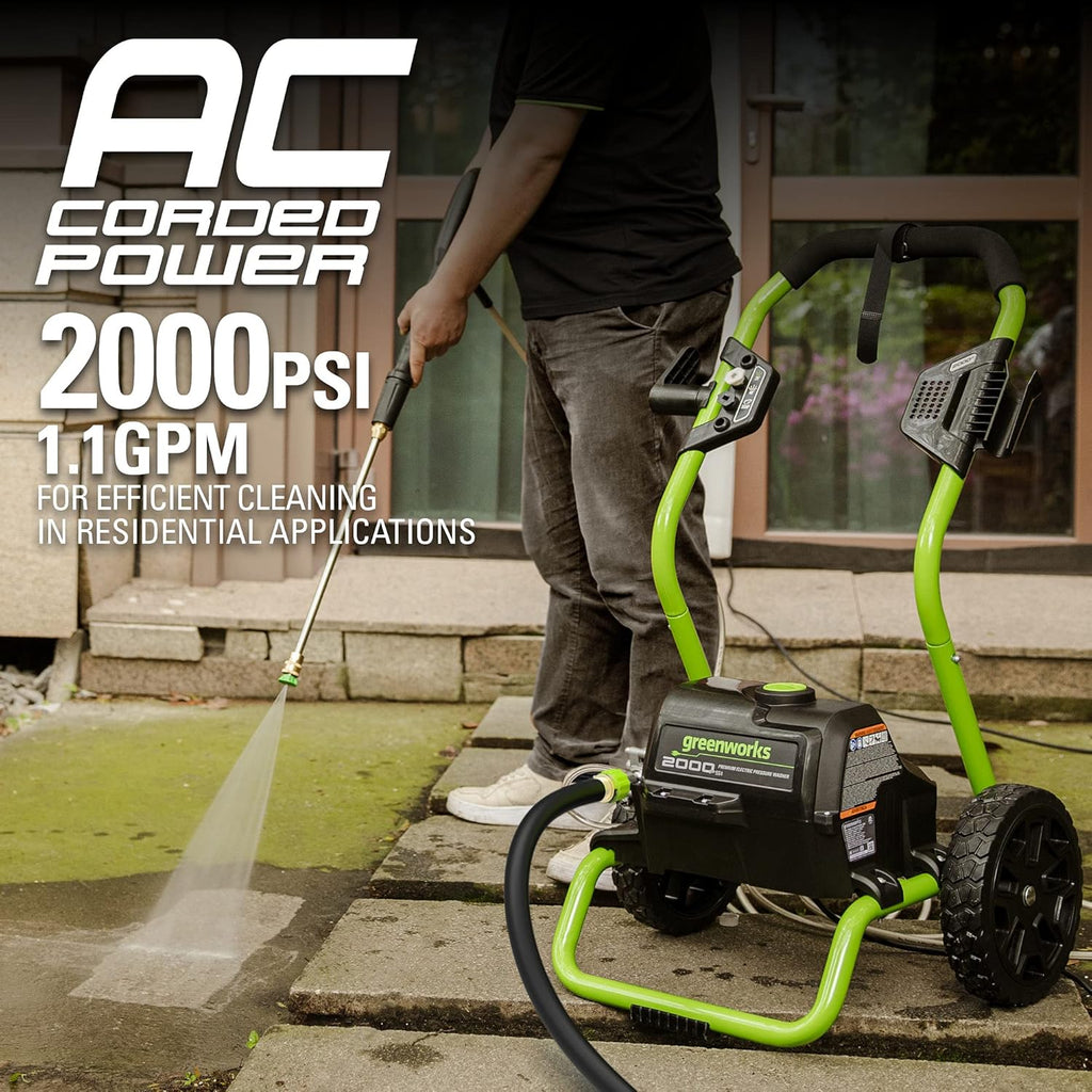 Greenworks 2000 Max PSI @ 1.1 GPM (13 Amp) Electric Pressure Washer GPW2000-1RG + Surface Cleaner Universal Attachment 30012