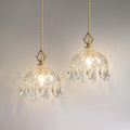 Vintage Small Crystal Pendant Lights - Brass Gold Clear Glass Mini Adjustable Hanging Kitchen Island Chandelier set of 2,Unique Flower Art Deco for Bathroom Bar Bedroom Dining Room Hallway Closet Sink