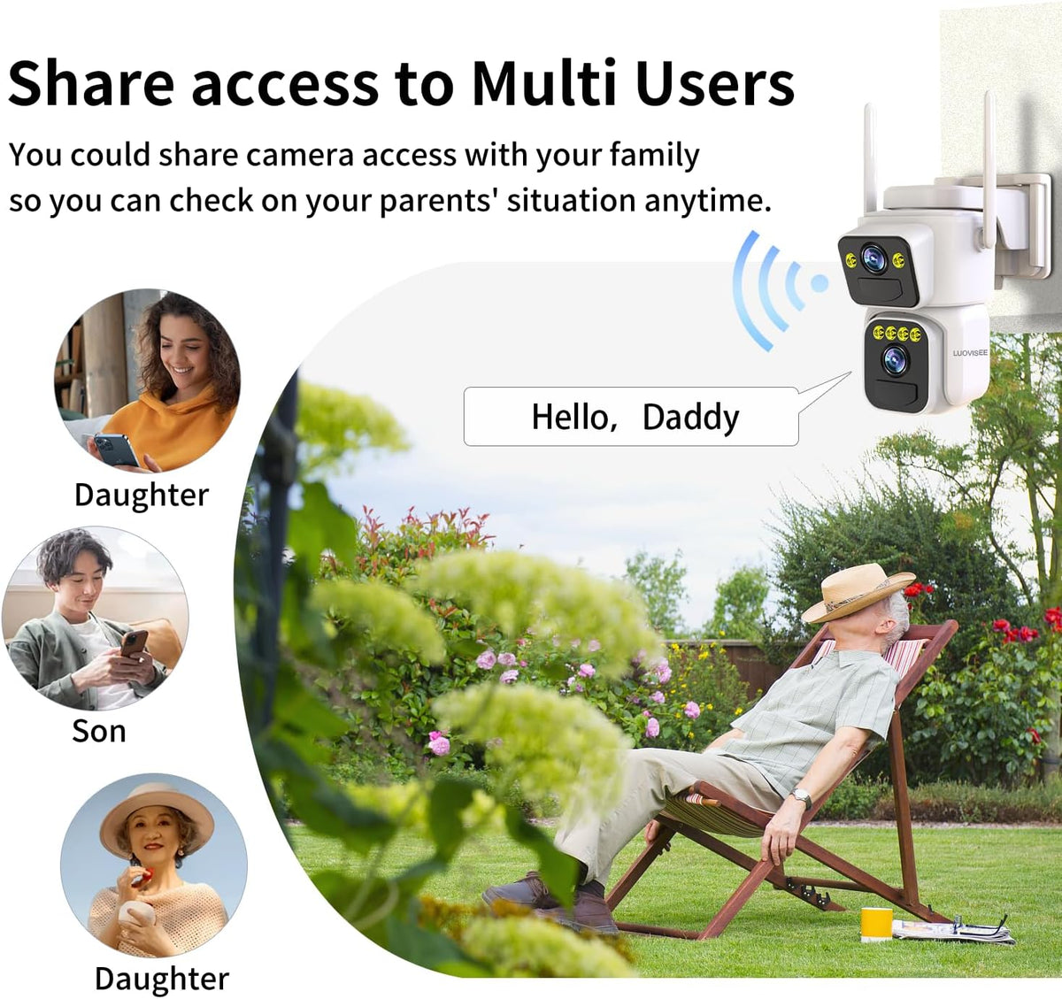 Luovisee Cameras for Home Security with Dual Lens,2.4G/5G WiFi Outdoor Camera Wireless Solar Powered,PIR Alarm,Color Night Vision,2-Way Audio,Cloud/SD Storage,No Month Fee(2 Pack)