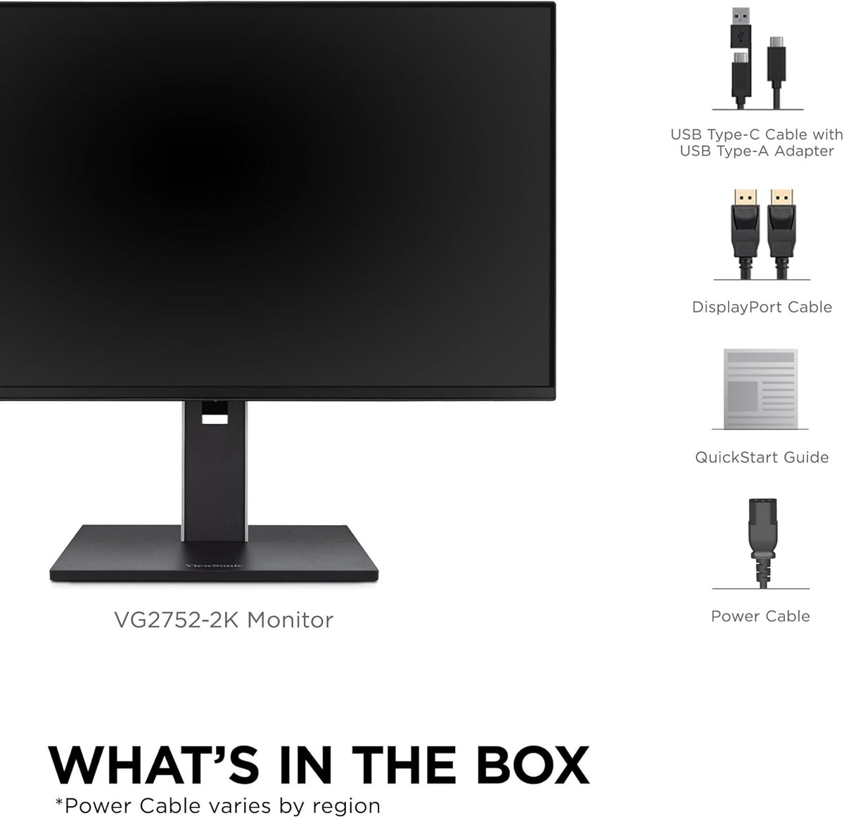 ViewSonic VG2752-2K 27 Inch 1440p Monitor, IPS Display with 100Hz for Smooth Home and Office Productivity, Full Ergonomic Adjustability, 5-Port USB Hub, 65W USB-C, HDMI, and DisplayPort Inputs