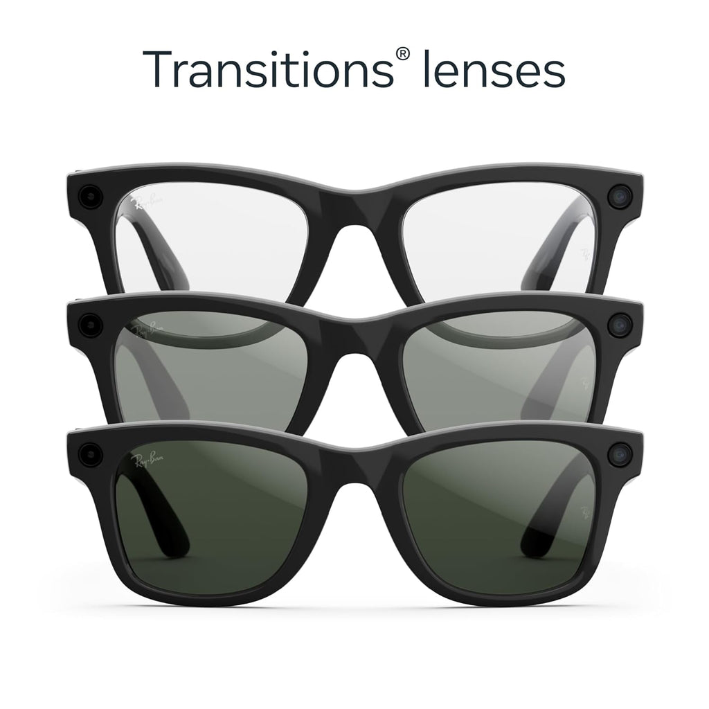 Ray-Ban Meta (Gen 2), Wayfarer Large, Shiny Black | Smart AI Glasses for Men, Women — 2X Battery Life — 3K HD Resolution — 12 MP Ultra-Wide Camera, Audio, Video — Transitions® Graphite Green Lenses