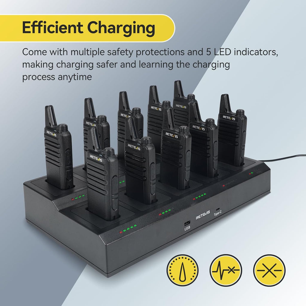 Retevis RT22 Business Walkie Talkies with Multi-Unit Charger, Two Way Radio Long Range Rechargeable, FRS, License-Free, Compact & Lightweight, for Retail Stores, Restaurants, Healthcare(10 Pack)