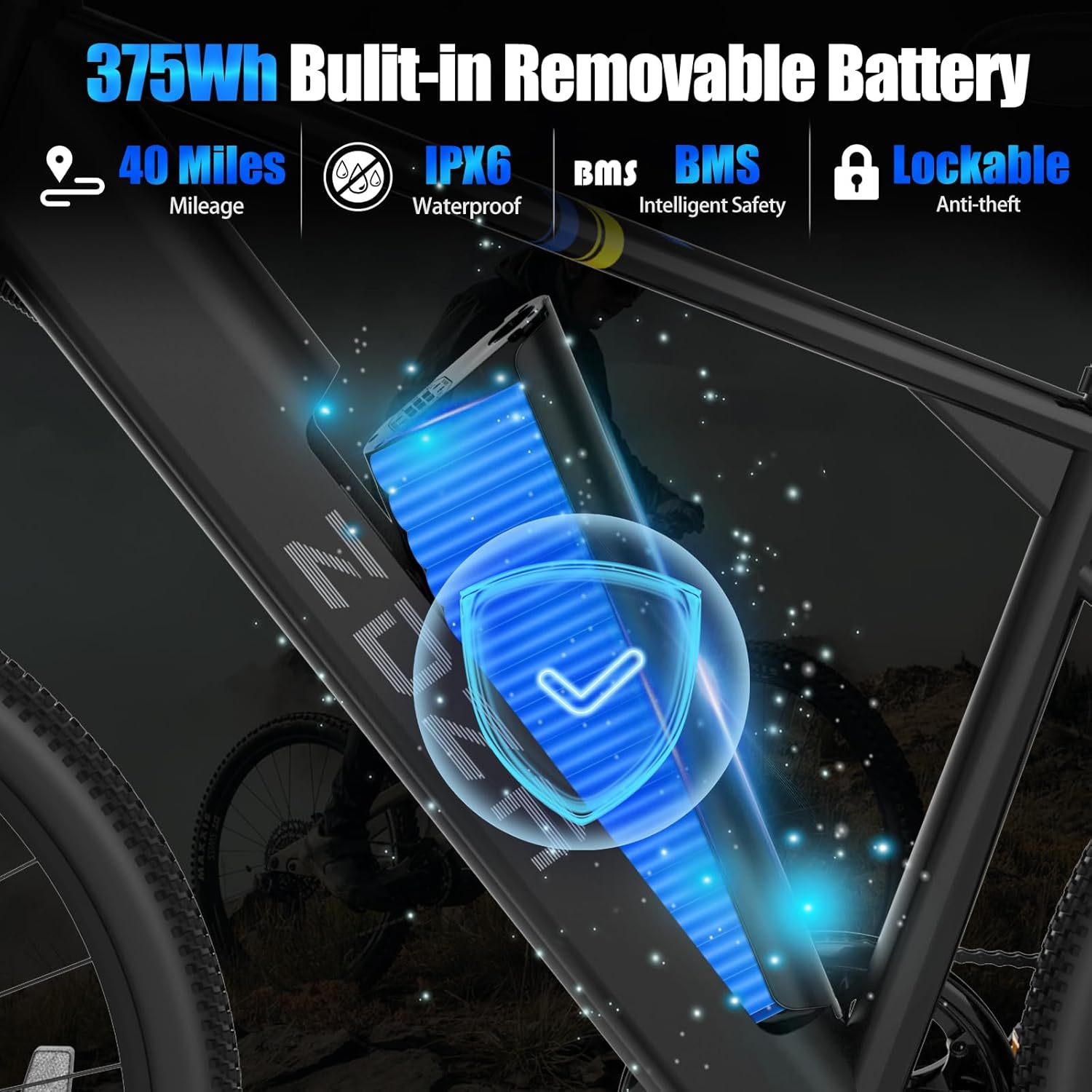 ZDZA Electric Bike, 1000W Peak Motor, 26” E Bike for Adults, 40 Miles Range & 22 Mph Ebike, Electric Bicycle for Commute, 7 Speed & Colorful LCD Display
