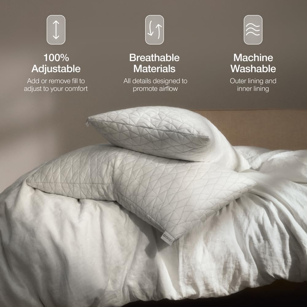 Coop Home Goods Original Adjustable Pillow, King Size Bed Pillows for Sleeping, Cross Cut Memory Foam Pillows - Medium Firm Back, Stomach and Side Sleeper Pillow, CertiPUR-US/GREENGUARD Gold