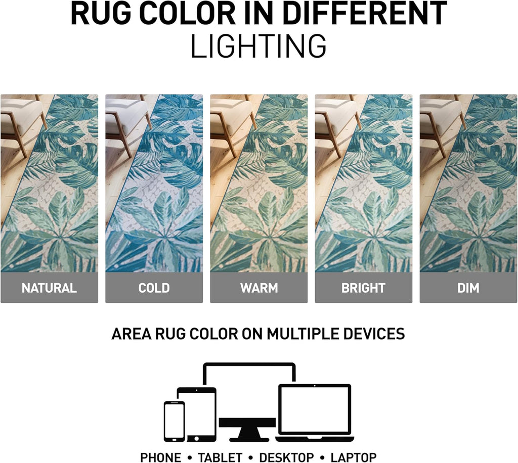 Rugshop Blue Contemporary Tropical Floral Indoor/Outdoor Area Rug — Weather Resistant for Living Room, Dining Room and Office, 6'6" x 9'