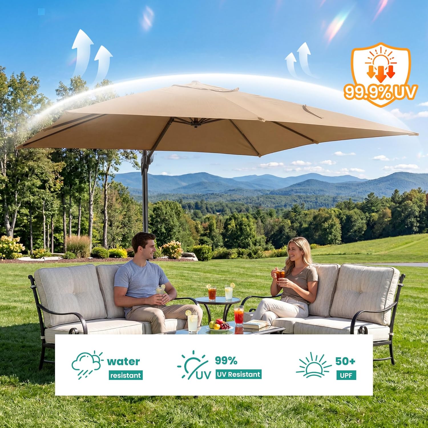 SUNBURY 10x13FT 10x10FT Patio Umbrella Outdoor Offset Umbrella with 8 Sturdy Ribs Market Umbrella with 360 Rotation Cantilever Sun Shade for Backyard, Lawn