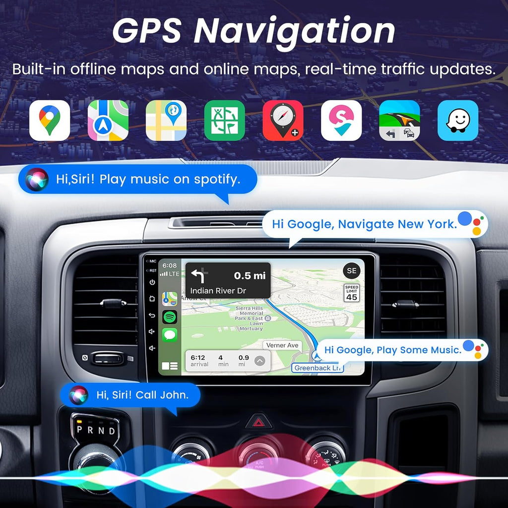4Core+64G ROM Andriod 13 Car Radio for Dodge RAM 1500 2500 2013-2018: 9 inch IPS Touchscreen Car Stereo with Wireless Carplay Android Auto Bluetooth 5G WiFi 1080P Backup Camera GPS FM