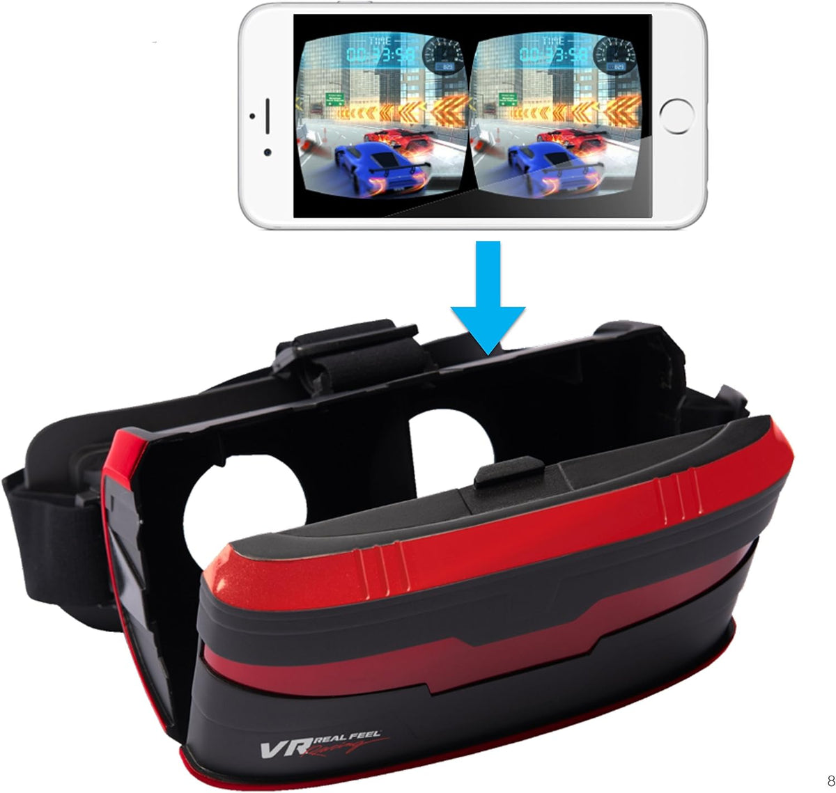 VR Real Feel Virtual Reality Car Racing Gaming System with Bluetooth Steering Wheel and Headset Goggles Viewer Glasses for iOS iPhone and Android