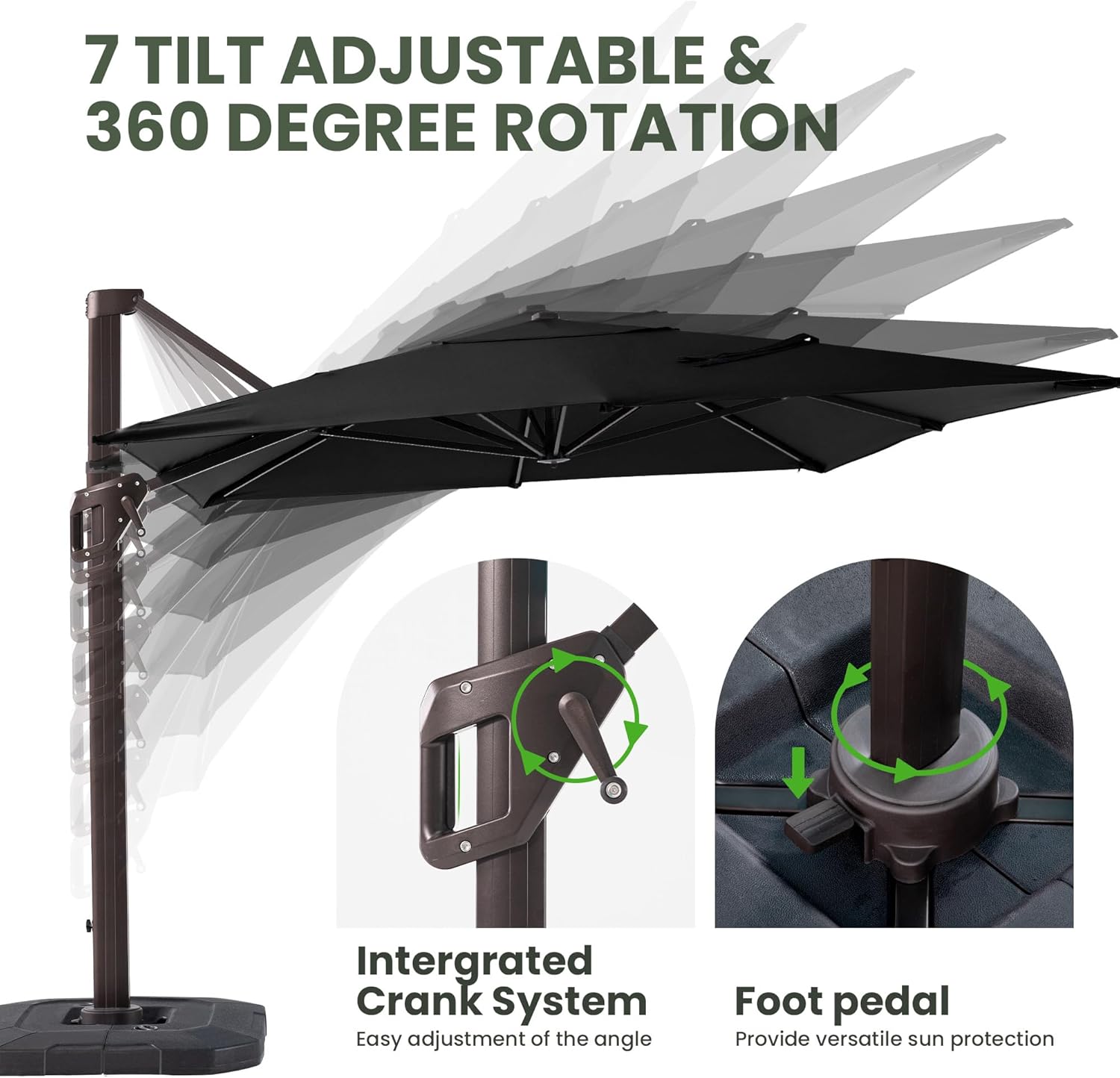 9' X 12' Cantilever Patio Umbrella with Base Included Rectangular Outdoor Large Offset Umbrellas with 7 Tilts Adjustable 360°Rotation for Deck Pool Garden Backyard, Black