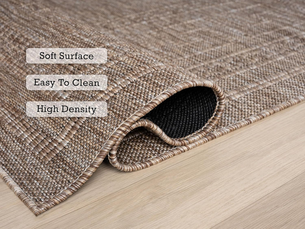 Diana Textured Foldable Indoor Outdoor Rug, 8x10, Weather Resistant, Easy Clean, UV Resistant, Modern Bordered Patio Carpet for Porch, Deck, Backyard, Living Room (8' x 10', Beige)