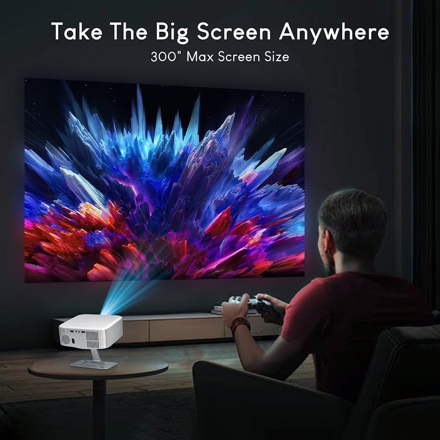 Smart Projector with Built in Apps, Mini Projectors 4K, Wifi and Bluetooth, FHD 1080P Outdoor Movies Proyector Compatible with Netflix, YouTube, PrimeVideo, Auto Keystone/Electric Focus (White)