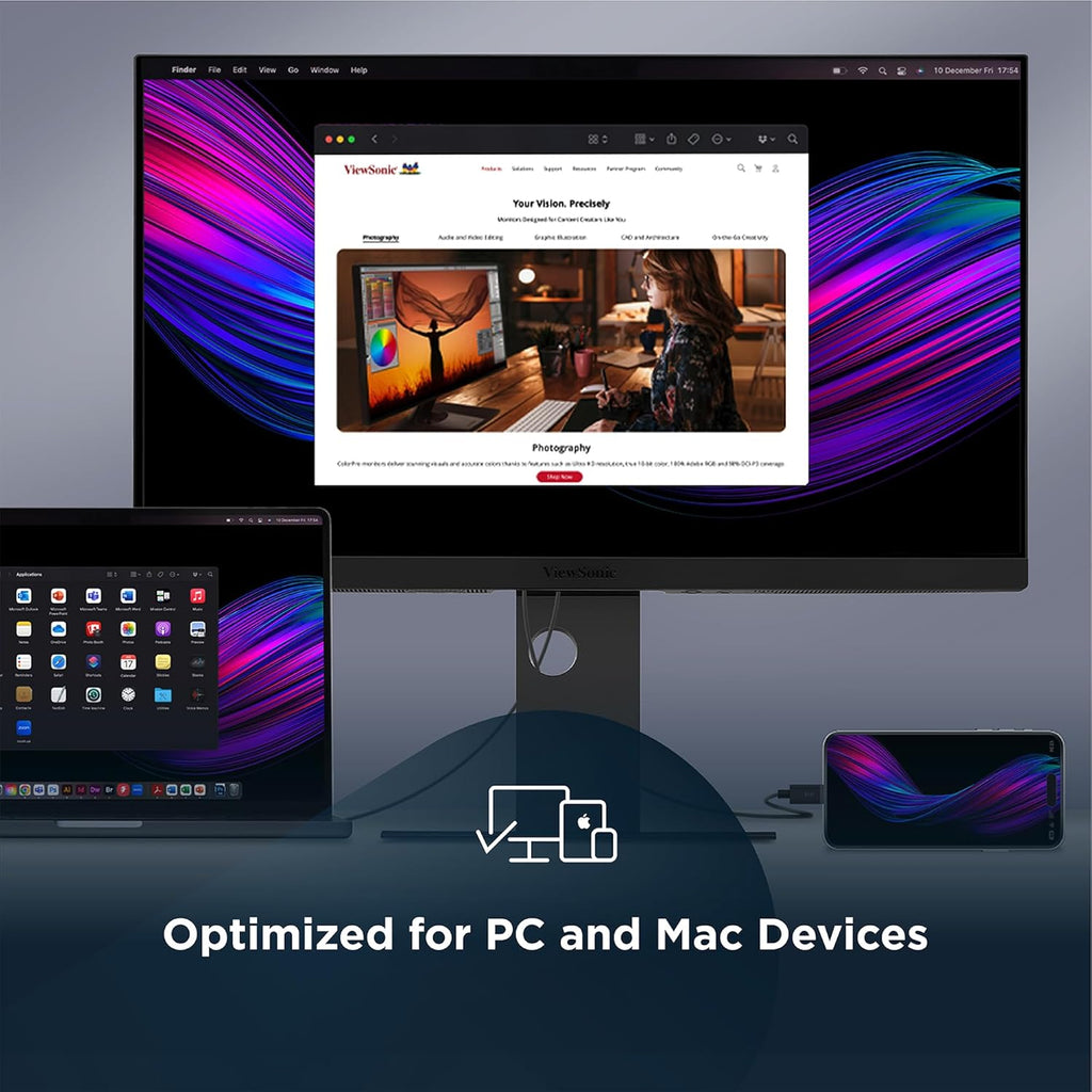 ViewSonic VP2488-4K 24 Inch 4K Mac-Ready Monitor, IPS with 100% sRGB, 98% DCI-P3 and Pantone Validated for Mac Studio and MacBook Pro, Advanced Ergonomics, Thunderbolt 4, USB, HDMI, and DisplayPort