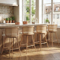 TYBOATLE Swivel Rattan Bar Stools Set of 4, 26” Counter Height Stools with Natural Rattan Woven Back and Faux Leather Seat, Mid-Century Modern Island Chairs Barstools for Kitchen, White