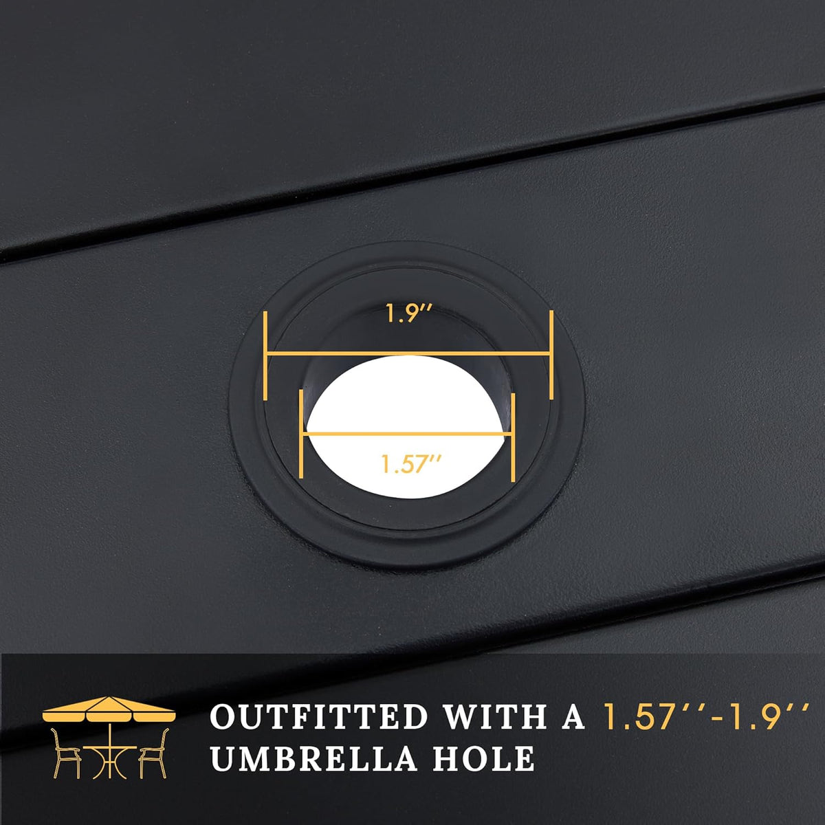 VICLLAX 47.2" Outdoor Round Patio Table for Lawn Garden, All Weather Metal Round Patio Dining Table with Adjustable Umbrella Hole, 6 Person Patio Table, Black Tabletop
