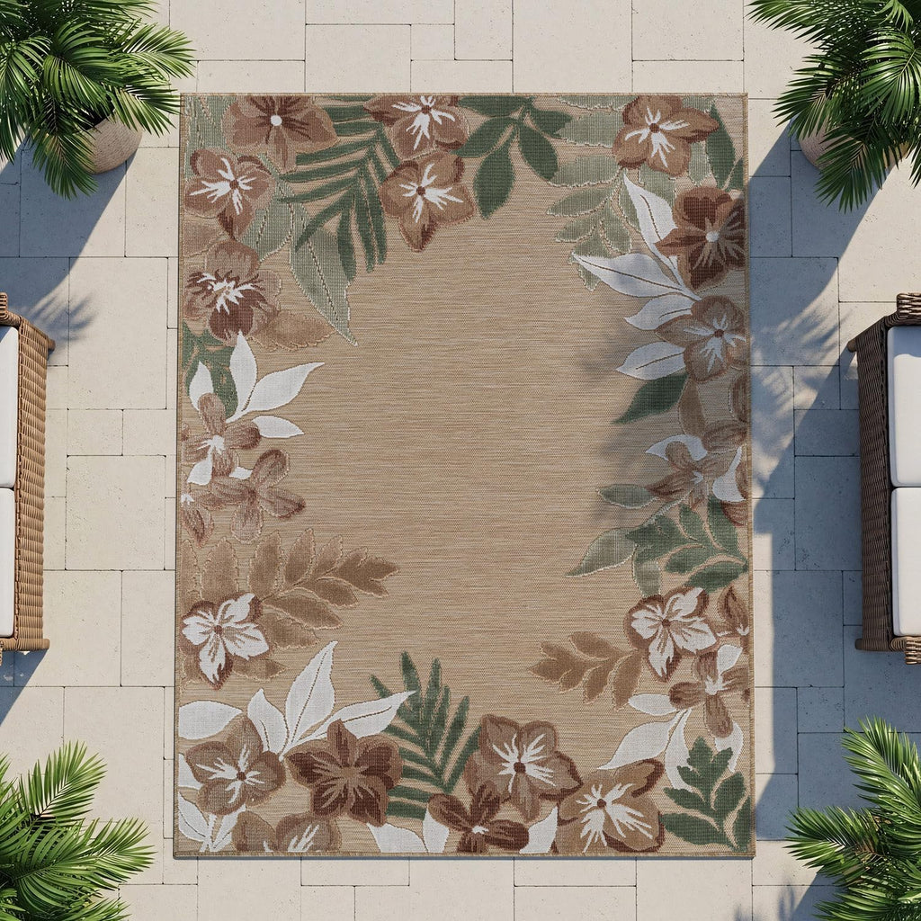 Outdoor Rug 9x12 Washable Area Rugs Indoor Outdoor Carpets Beige Border Floral Non Shedding Waterproof Easy Clean Patio Deck Porch Living Room Bedroom Garden RV (9 X 12 Beige)