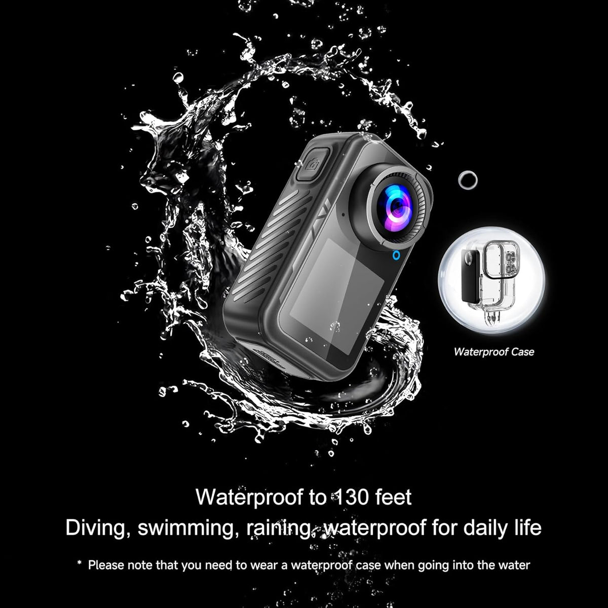 4K Mini Action Camera, EIS Stabilization, 130° Wide Angle, Dual Touchscreen, Pre-Record, Waterproof for Vlogging, Outdoor Adventures(Black, 128, GB)