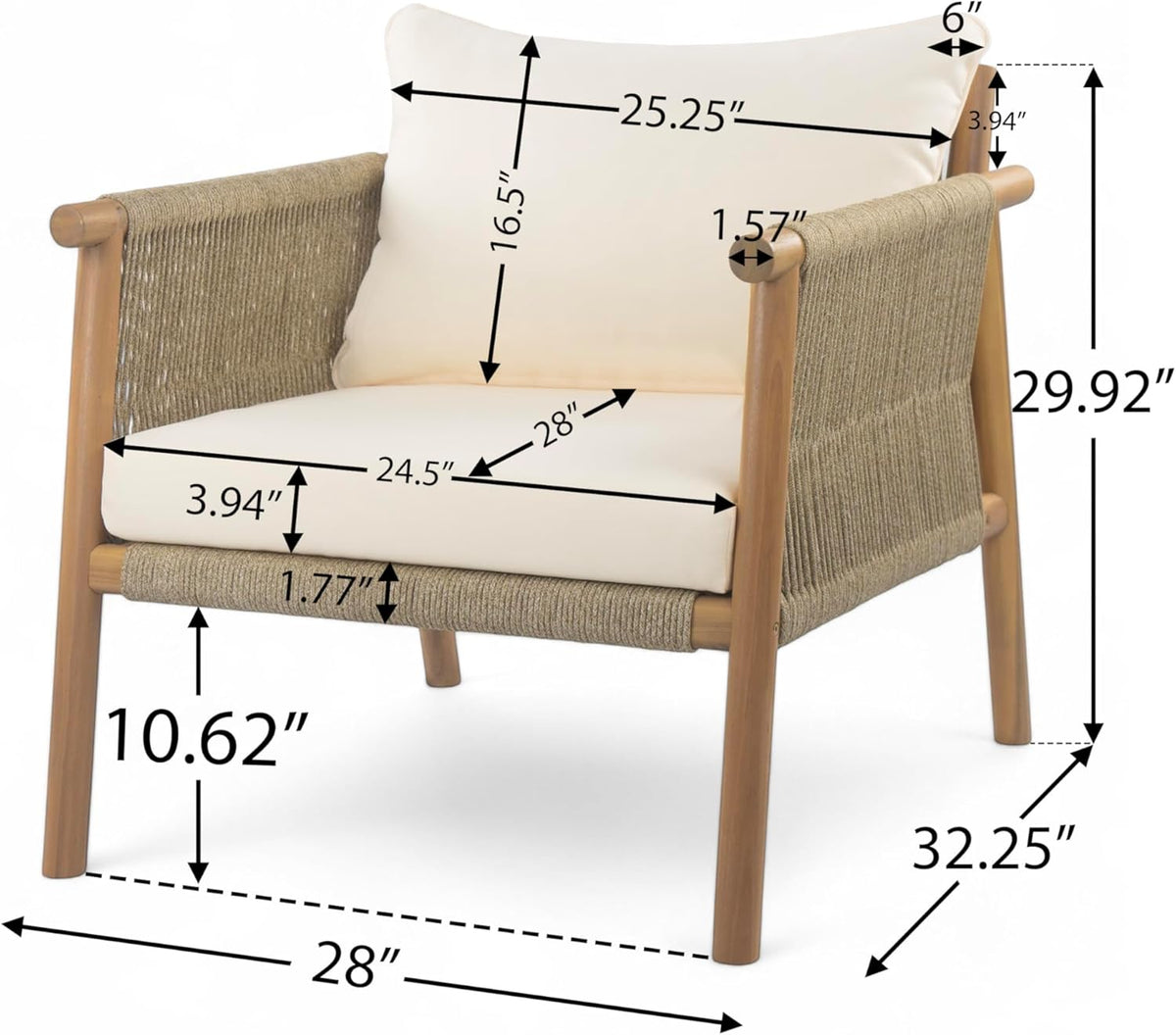 Christopher Knight Home Posey Acacia Wood Lounge Chair Outdoor Set of 2 with Removable Cushion, Solid Wood Patio Accent Chair, Patio Furniture Set Sofa Chair, Teak+Beige