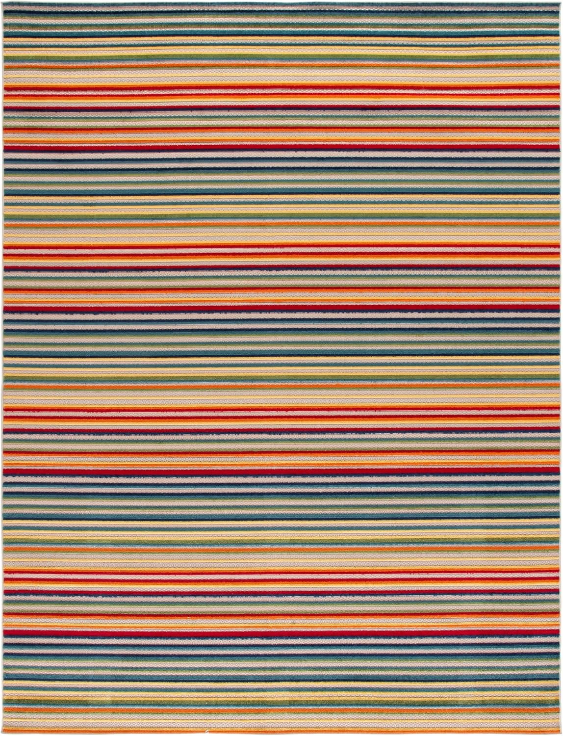 SAFAVIEH Washable Rug Outdoor Cabana Collection - 6'7" x 9', Ivory & Green, Non-Shedding & Easy to Clean, Ideal for Patio, Backyard, Mudroom (CBN323A)