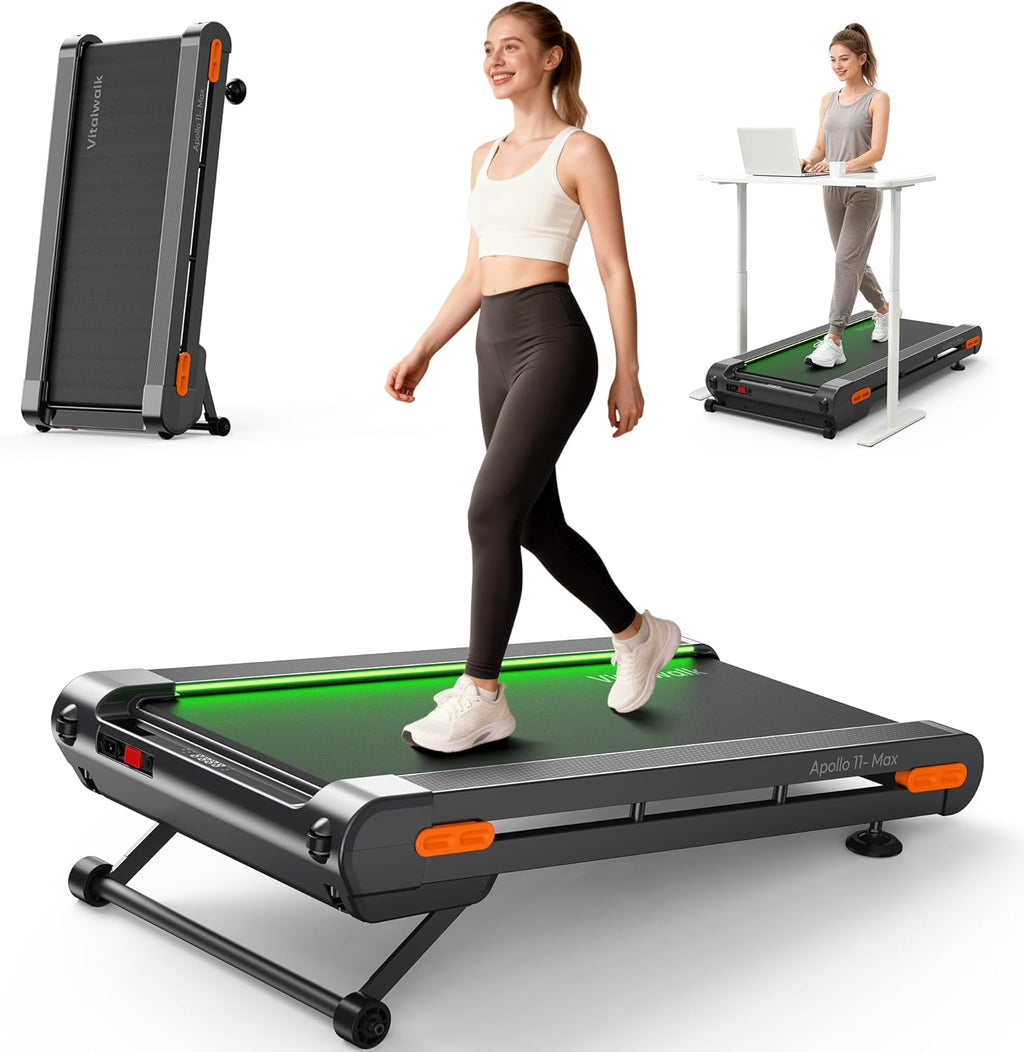 Vitalwalk Walking Pad Treadmill with Incline, 43"x18" Wide Full Deck, Auto Incline, Portable Under Desk Treadmills for Home Office, 4-Way Mobility & Vertical Store, Heavy Duty, APP