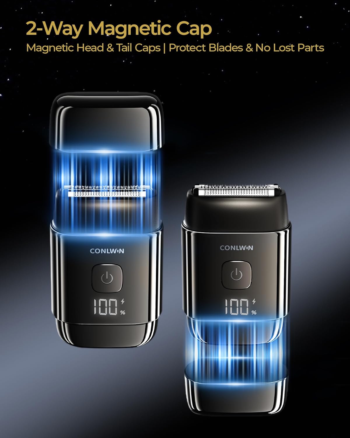 Electric Foil Shavers for Men, Self-Clean Mini Electric Razor with 3D Floating Blade, 2-Way Magnetic Cap Travel Shaver, USB-C Fast Charge, Waterproof Wet/Dry for Face Beard Neck, Model FK-712B