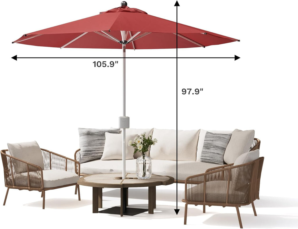 Patiowell 9 FT Motorized Patio Umbrella, Remote Outdoor Umbrella with Heavy Duty Aluminum Frame, Removable Power Bank and Push Button Tilt for Backyard, Pool, Garden, Beach, Burgundy Red