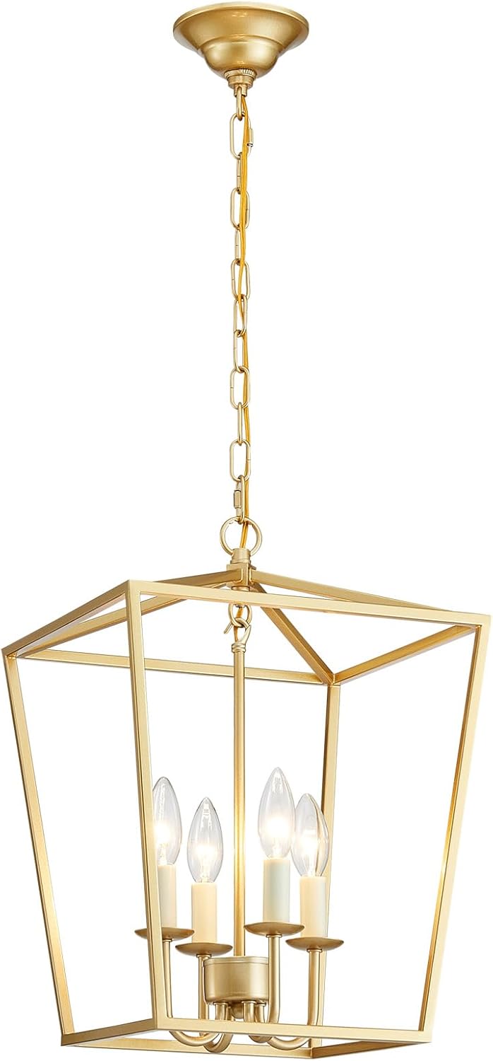 ANJIADENGSHI Vintage Lantern Pendant Light 4 Light Lantern Chandelier Farmhouse Gold Pendant Light for Kitchen Island Entryway Dining Room Hallway Bar Cafe(Bulbs Not Included)