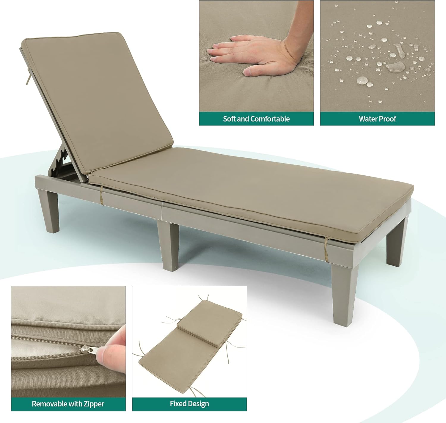 YITAHOME Chaise Lounge Chairs for Outside with Cushion & Adjustable Backrest, Sturdy Loungers for Patio Poolside, Easy Assembly & Waterproof & Lightweight with 265lbs Weight Capacity, Set of 2, Taupe