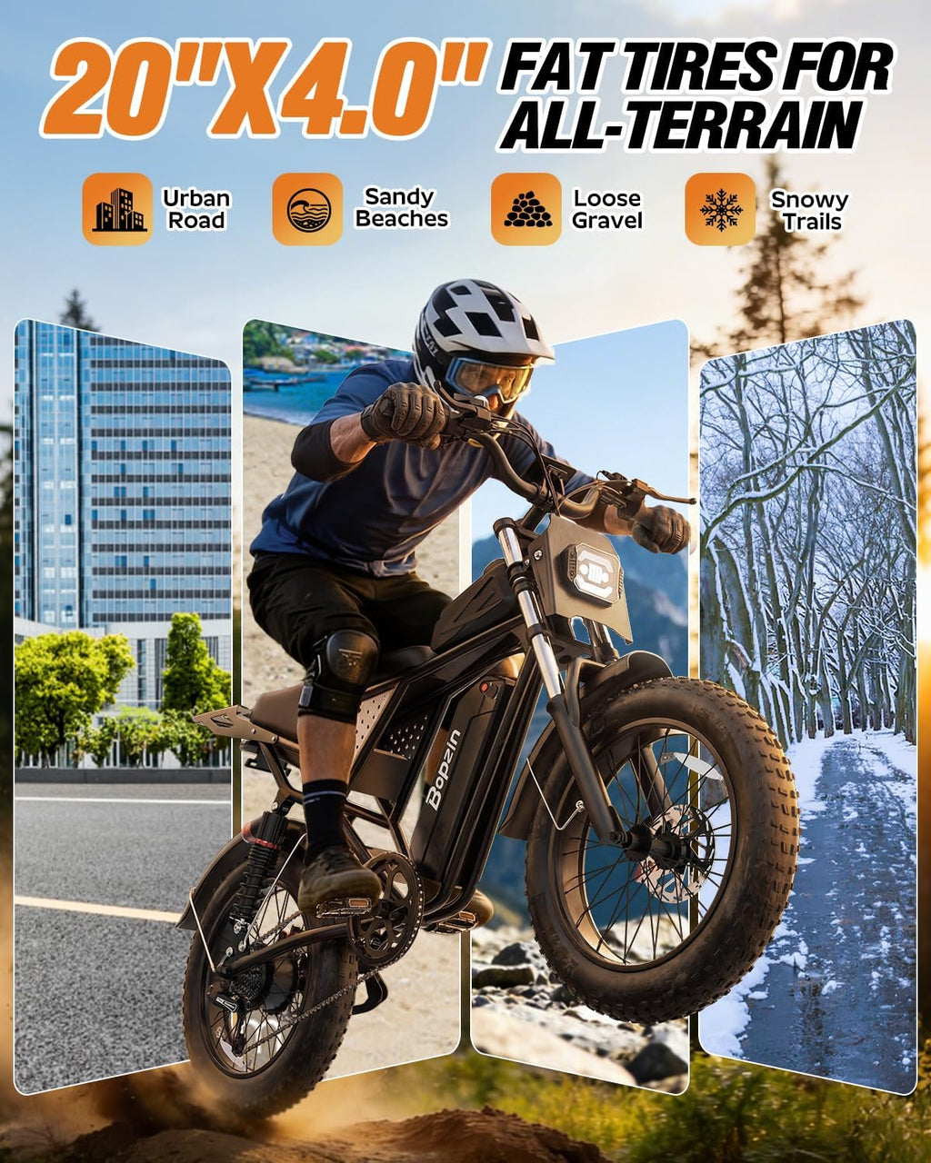 Bopzin Electric Bike for Adult 1500W Peak Motor, 35MPH Speed, 48V 25AH Removable Large Battery Up to 80 Miles Range, UL 2849 Certified, Dual Suspension, 20" Fat Tires E-Bike