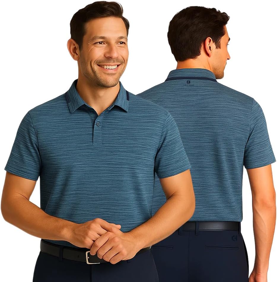 Cole Haan Founders Golf Polo Shirts for Men - Light, Breathable Mélange Knit with Coolcore Technology and a Heathered Finish