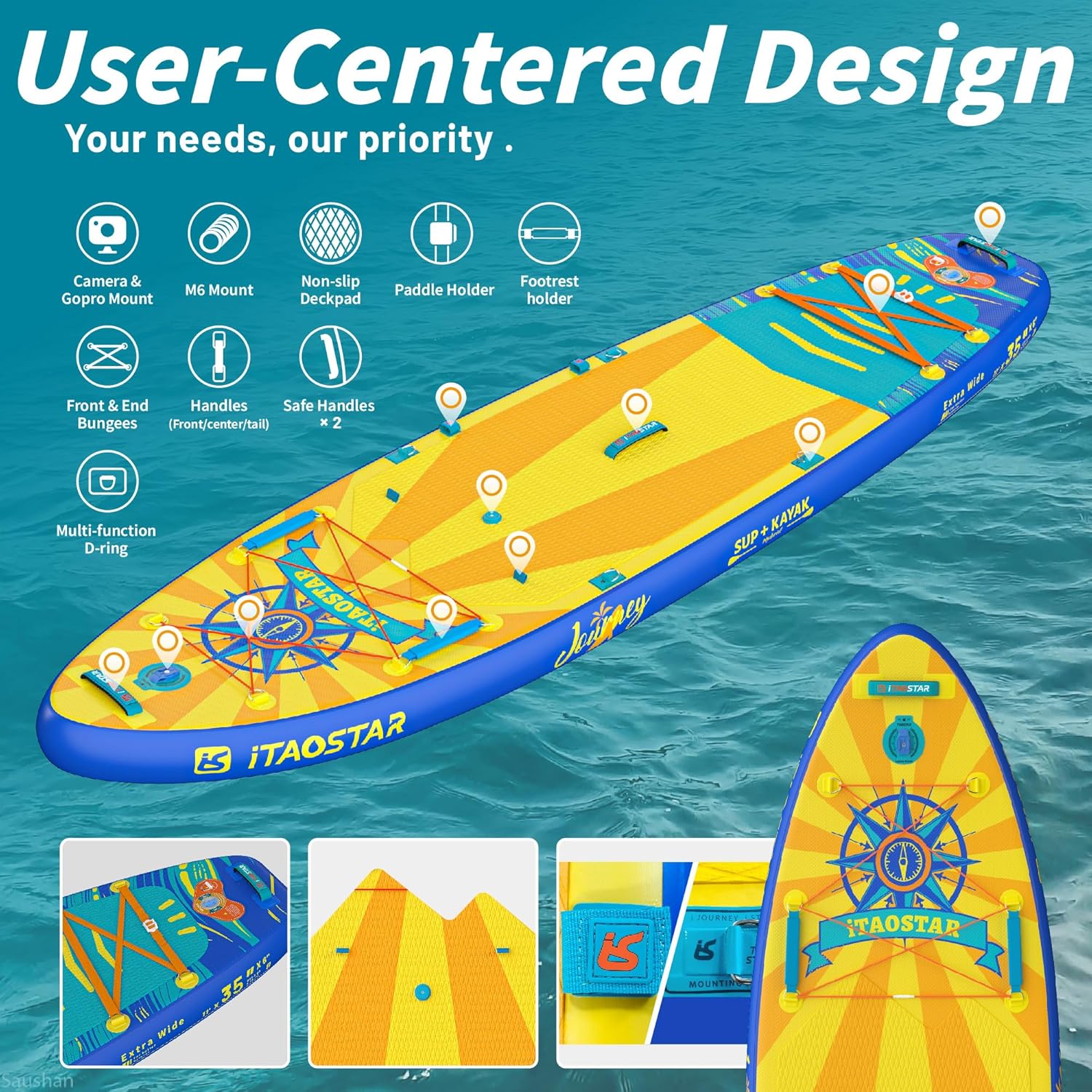 iTAOSTAR Journey 11'6" / 11'×34" / 11'×35" Extra Wide Paddle Board, One-Stop Premium SUP Board Accessories, Tailored Fins, Stable Inflatable Stand Up Paddle Boards for Youth/Adults of All Skill Levels